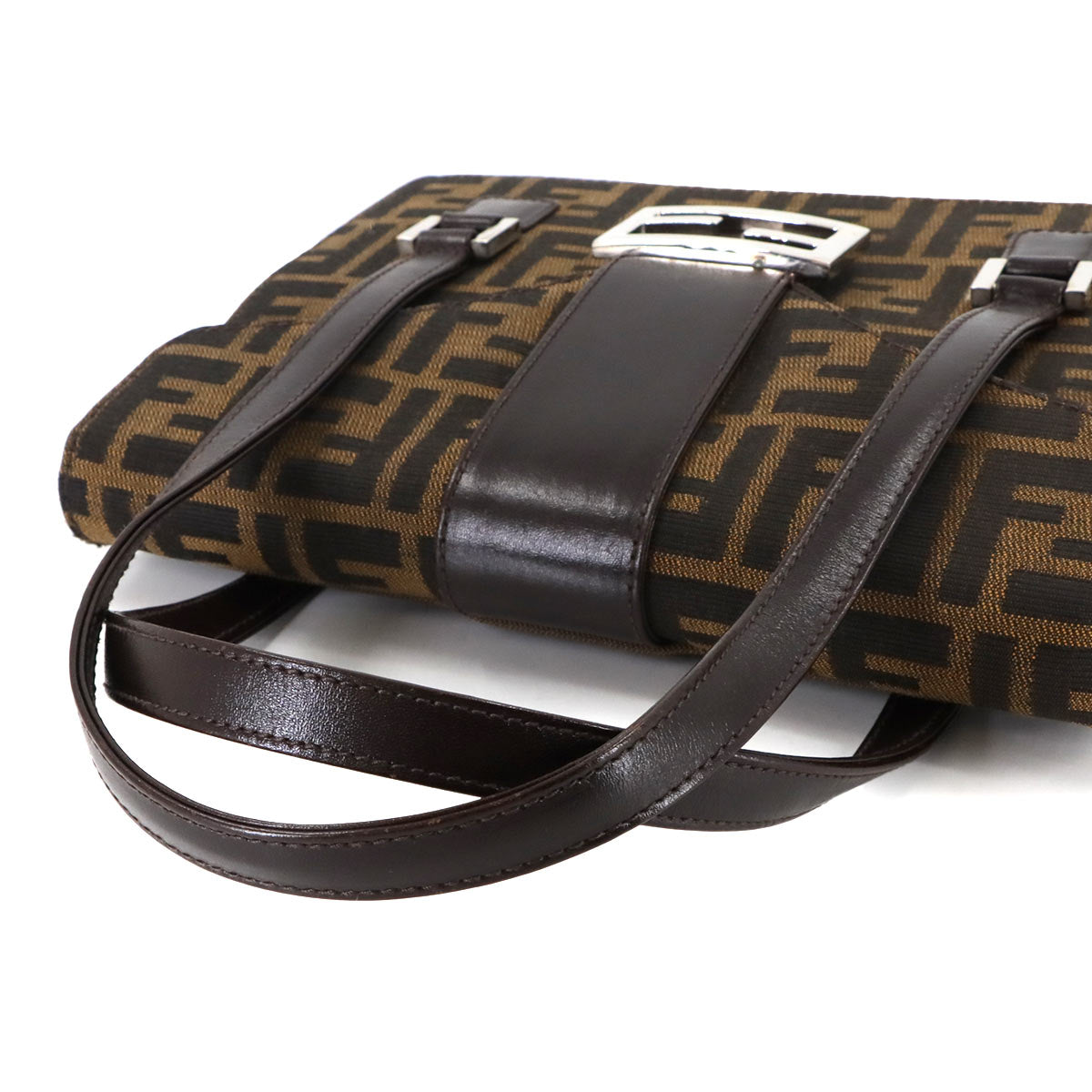 Zucca Hand Bag Canvas Leather Brown Black Vintage Purse