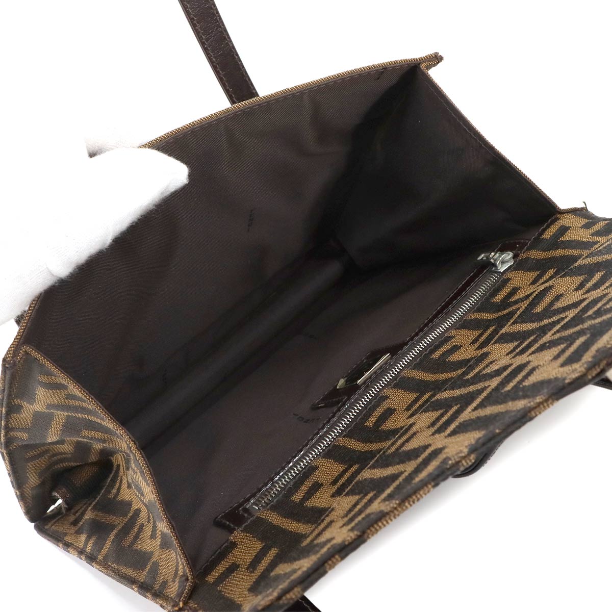 Zucca Hand Bag Canvas Leather Brown Black Vintage Purse