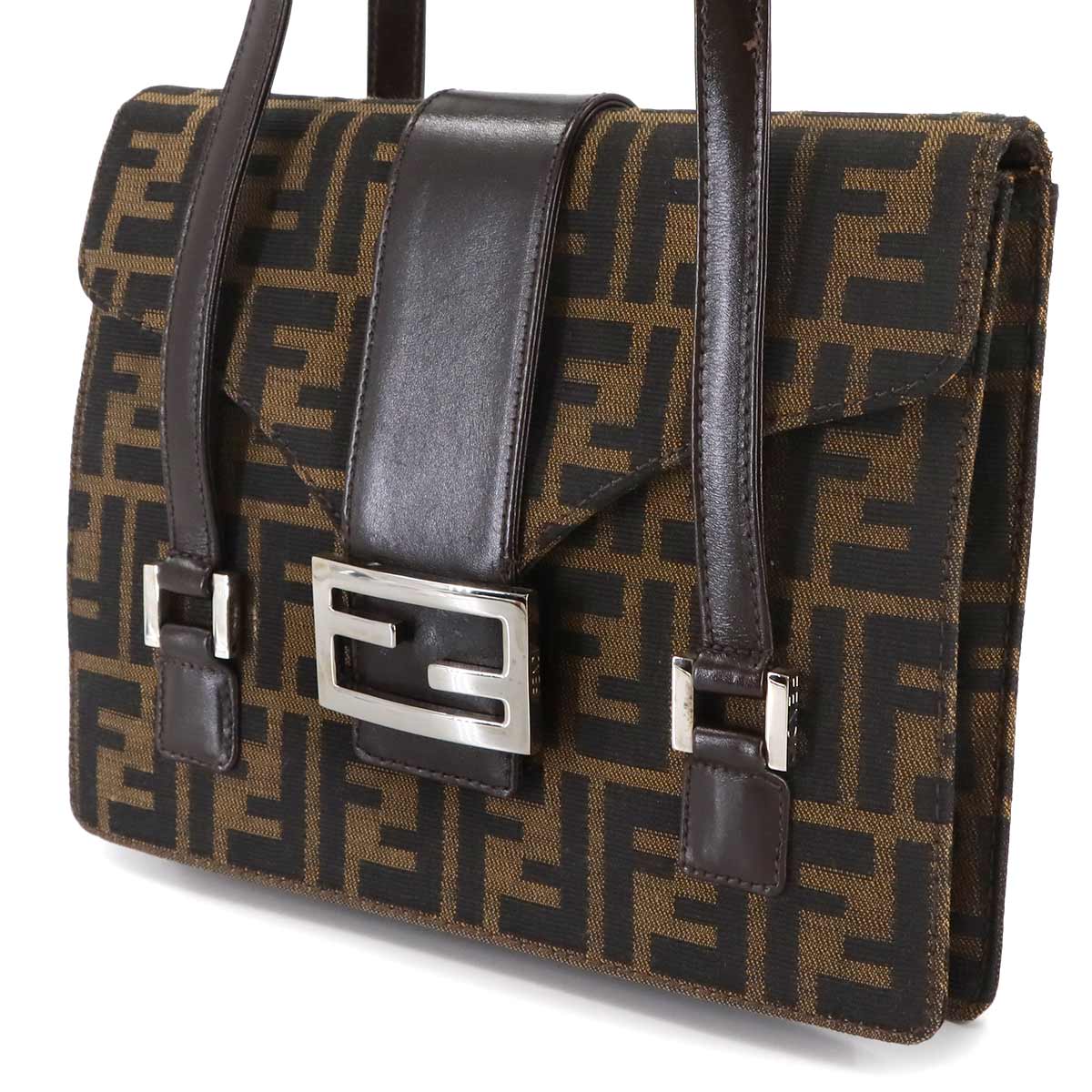 Zucca Hand Bag Canvas Leather Brown Black Vintage Purse