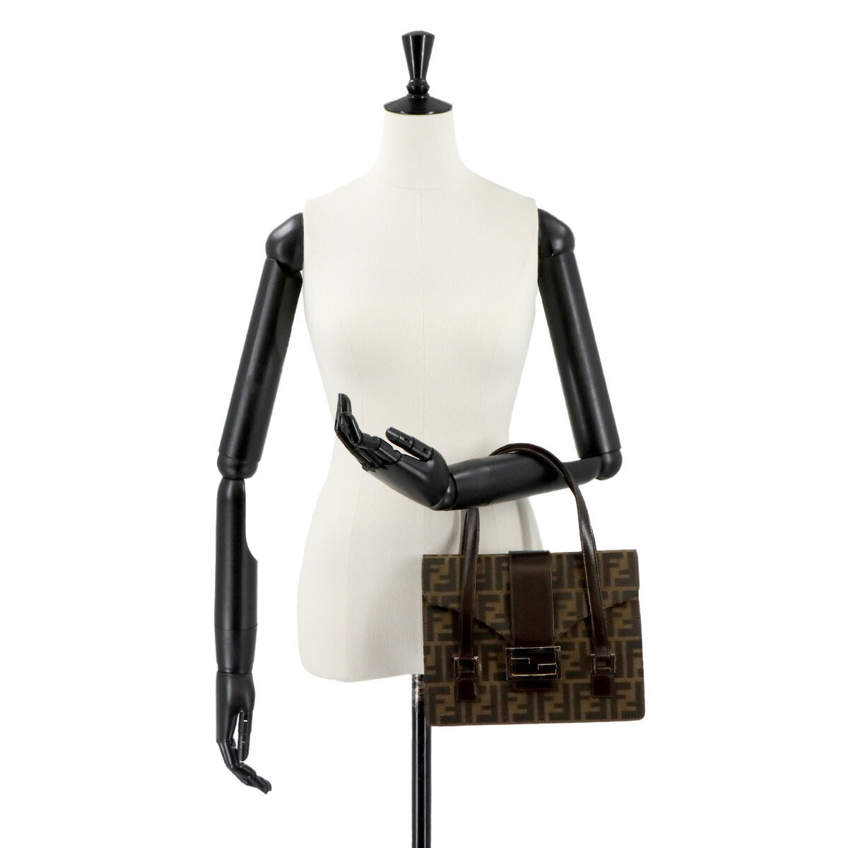 Zucca Hand Bag Canvas Leather Brown Black Vintage Purse