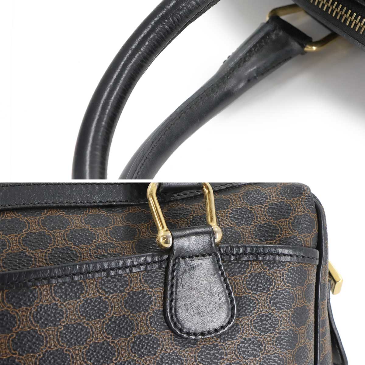 Macadam Hand Bag PVC Leather Black Brown Vintage Purse