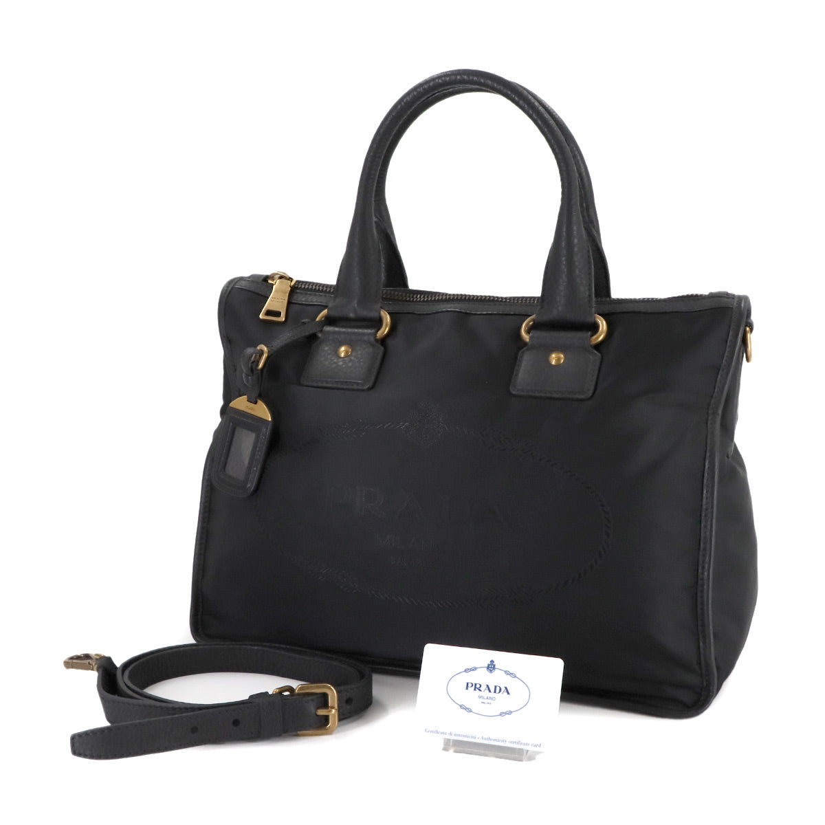 2way Tote Shoulder Bag Nylon Leather Black BL0748 Unisex Purse