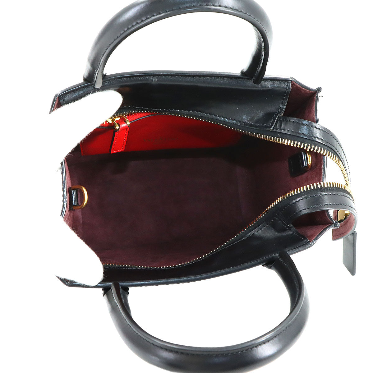 V Logos Walk Hand Shoulder Bag Leather Black