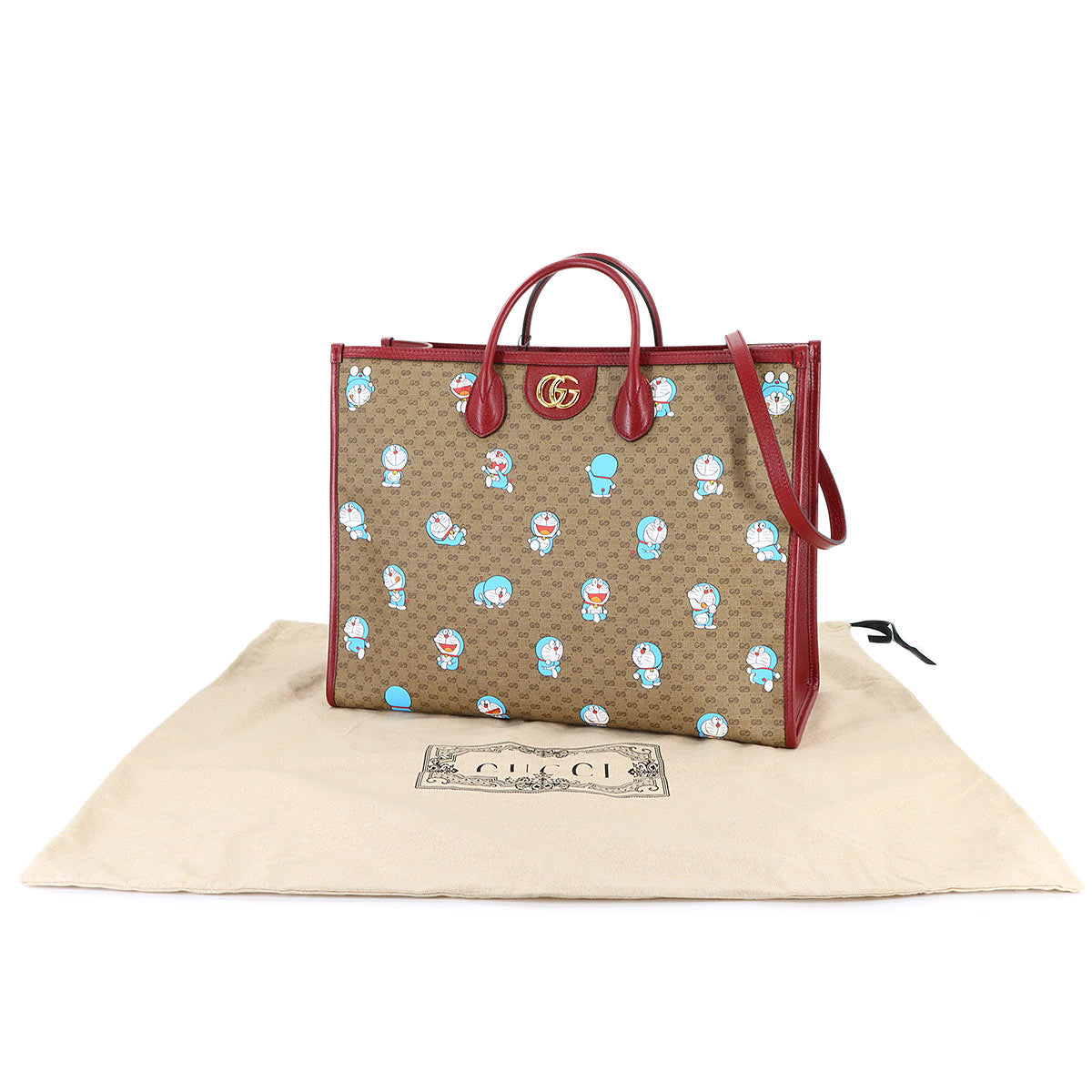 Doraemon Mini GG Supreme 2way Large Tote Bag Brown Red 653952