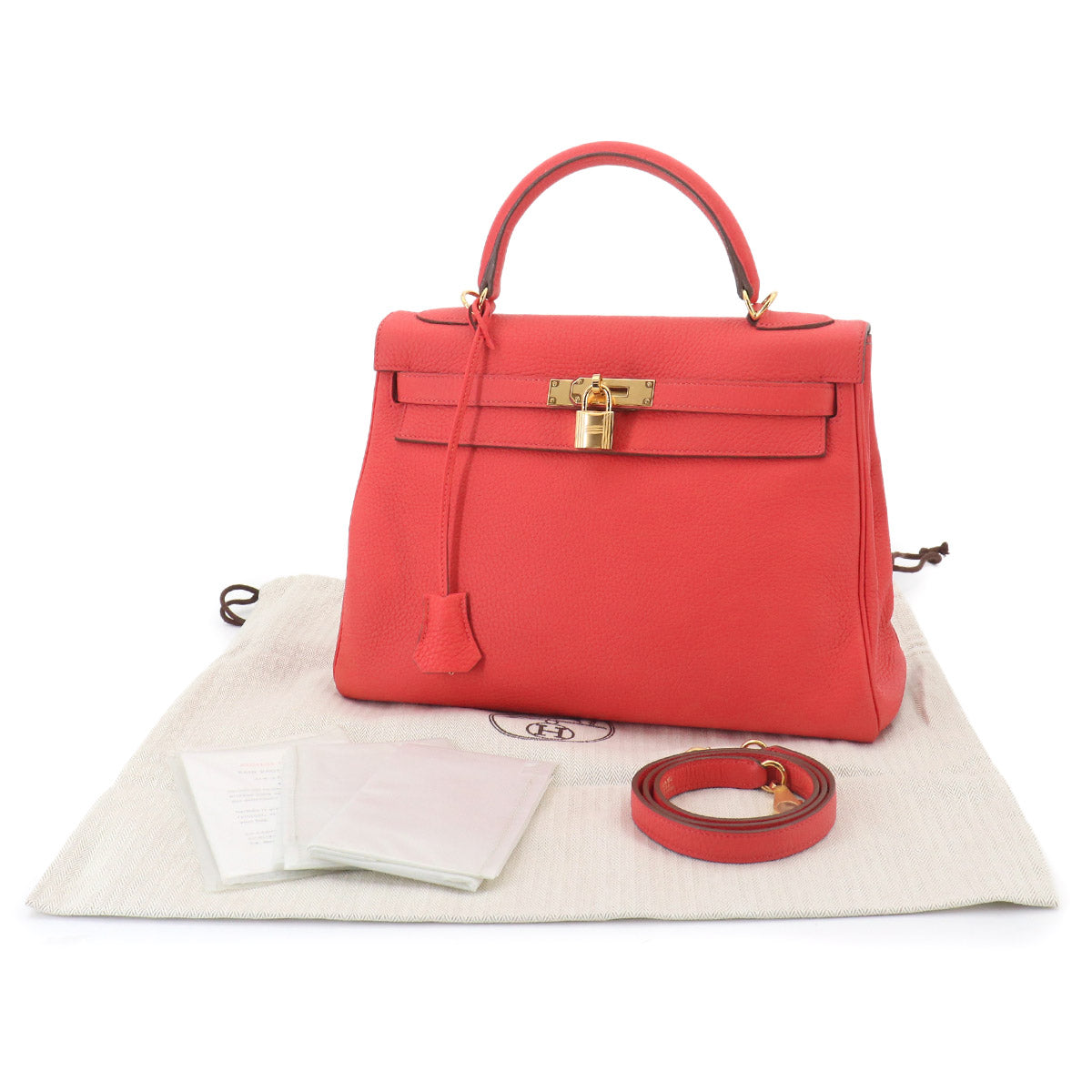 Kelly 32 Taurillon Clemence Rose Jaipur Hand Shoulder Bag
