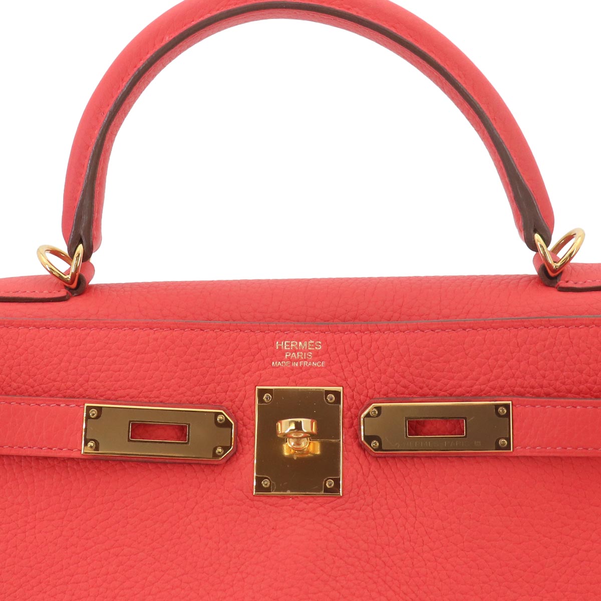 Kelly 32 Taurillon Clemence Rose Jaipur Hand Shoulder Bag