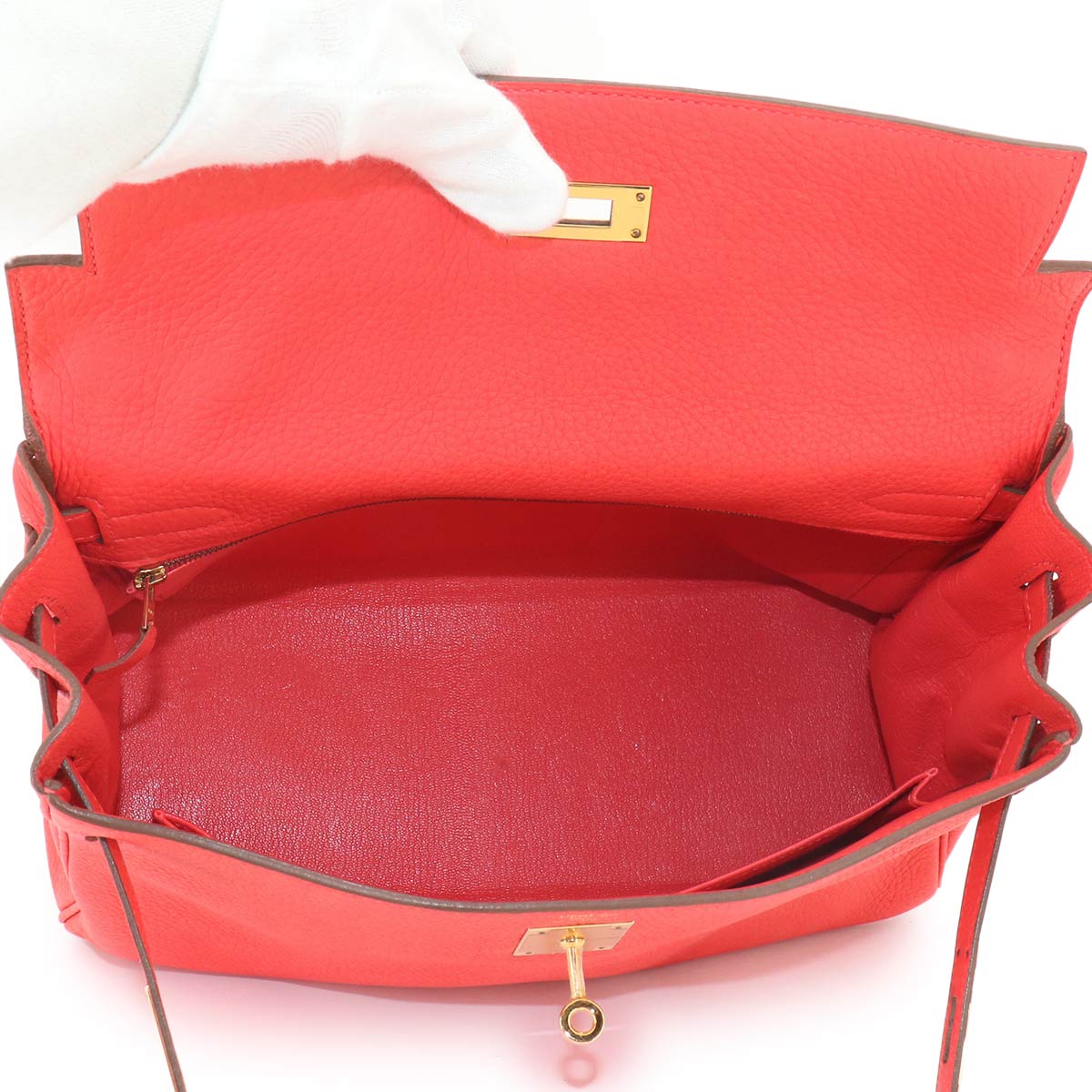 Kelly 32 Taurillon Clemence Rose Jaipur Hand Shoulder Bag