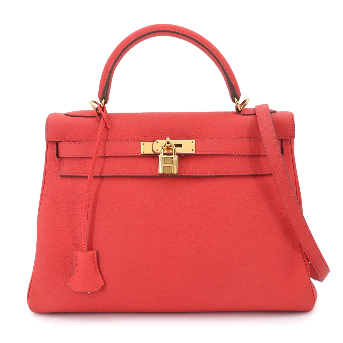 Kelly 32 Taurillon Clemence Rose Jaipur Hand Shoulder Bag