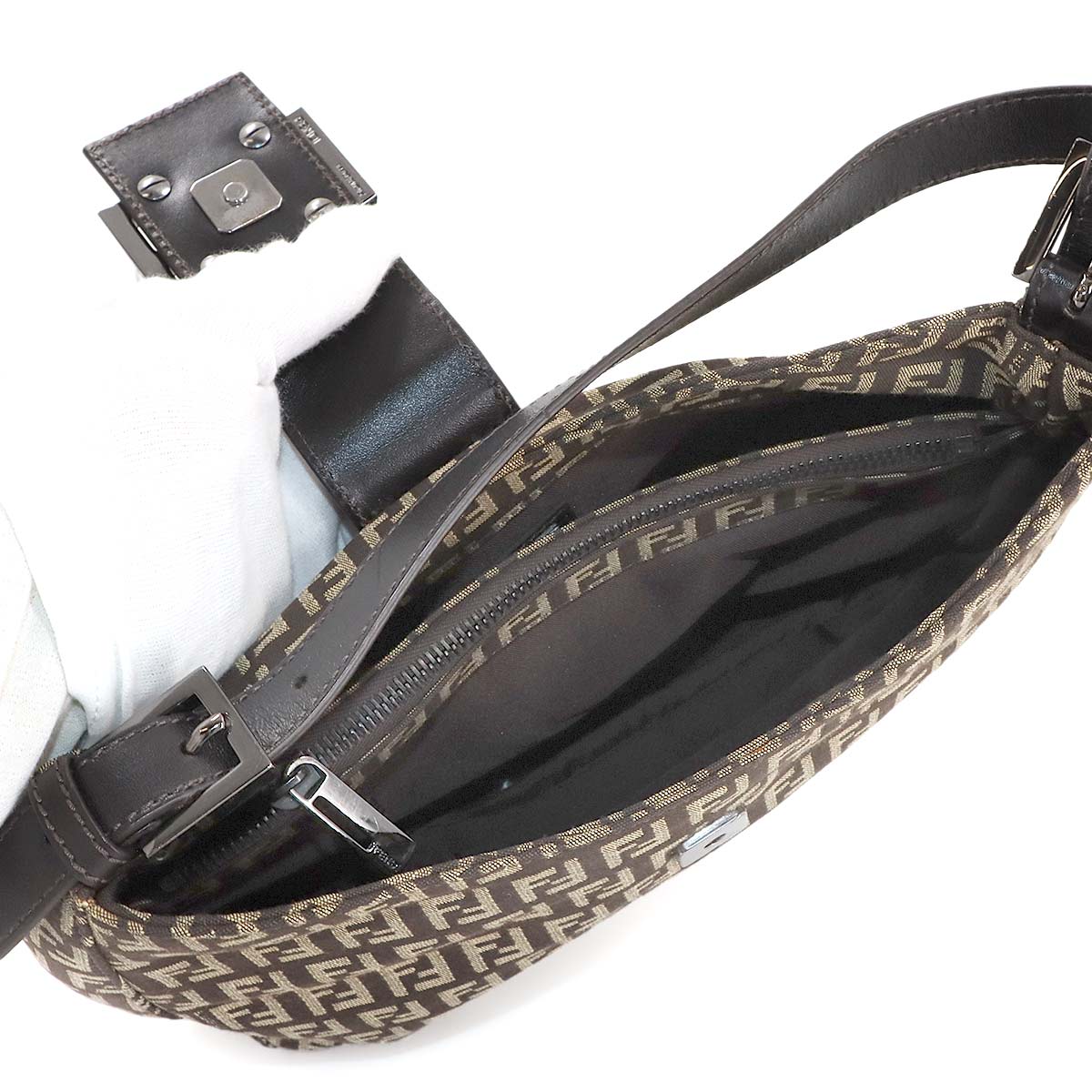 Zucchino Shoulder Bag Canvas Leather Brown Beige 8BR036 Purse