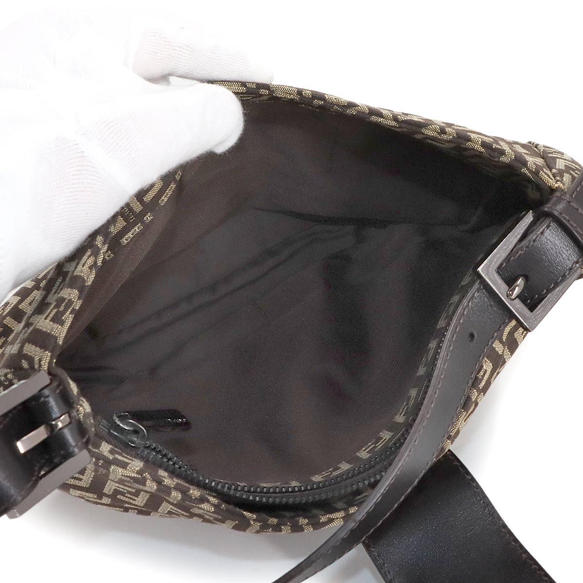 Zucchino Shoulder Bag Canvas Leather Brown Beige 8BR036 Purse