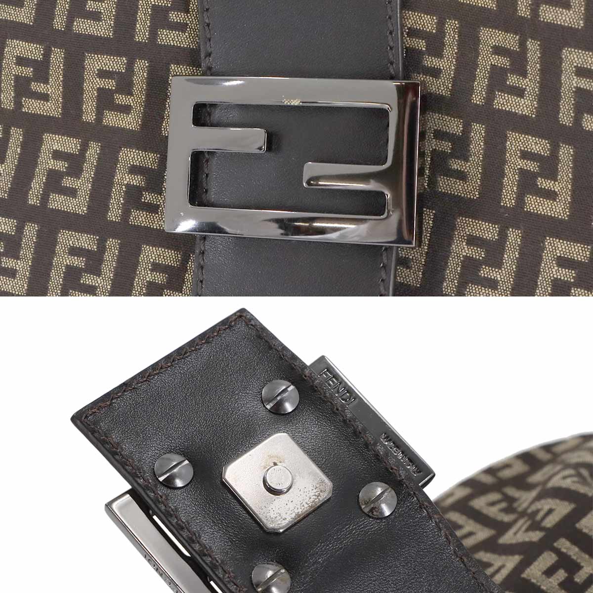 Zucchino Shoulder Bag Canvas Leather Brown Beige 8BR036 Purse