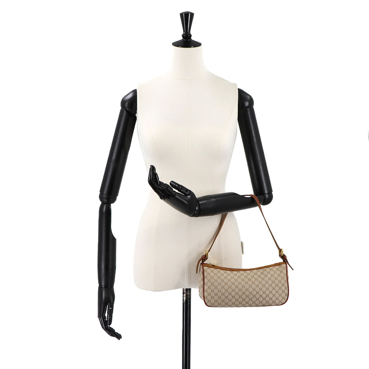 Macadam Hand Bag Canvas Leather Beige Brown Purse Vintage