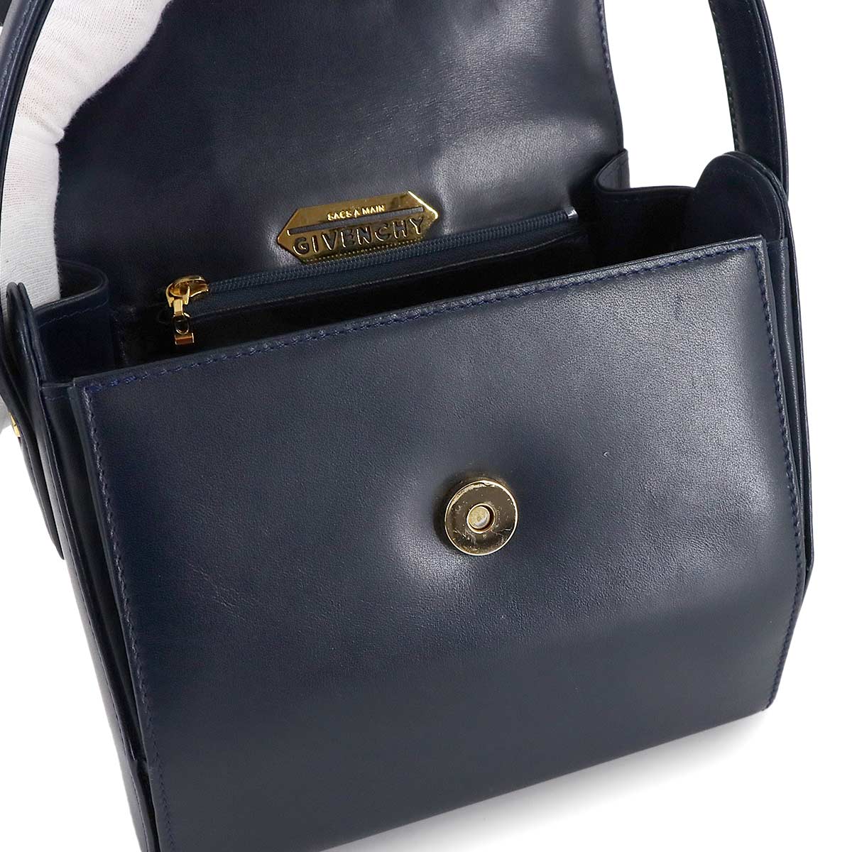Hand Bag Leather Navy Purse