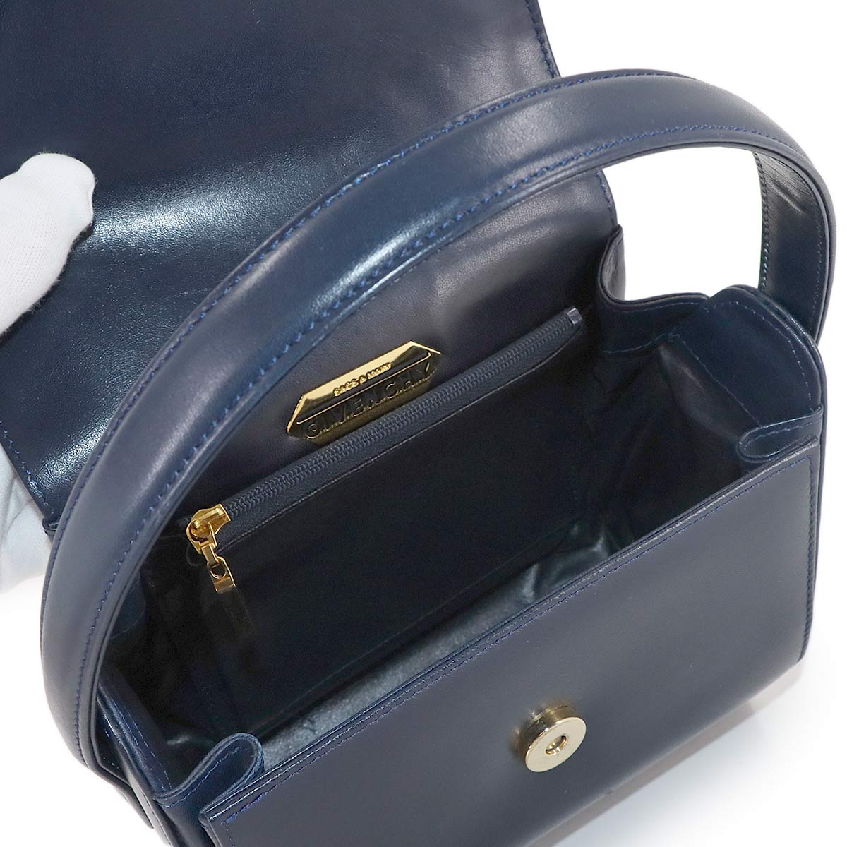 Hand Bag Leather Navy Purse