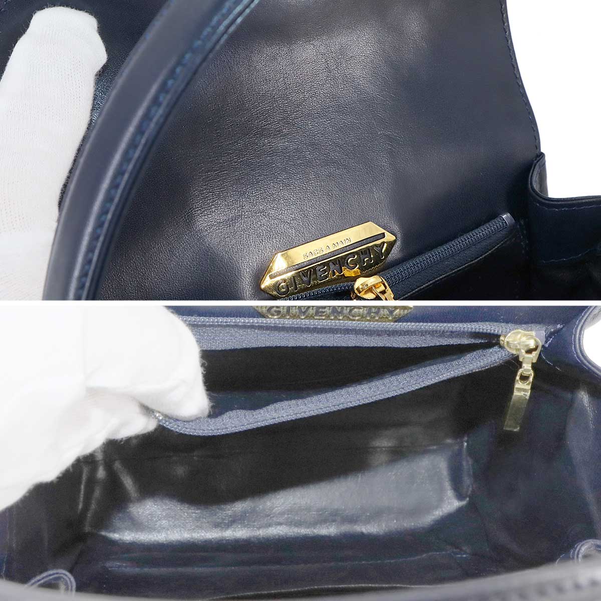 Hand Bag Leather Navy Purse