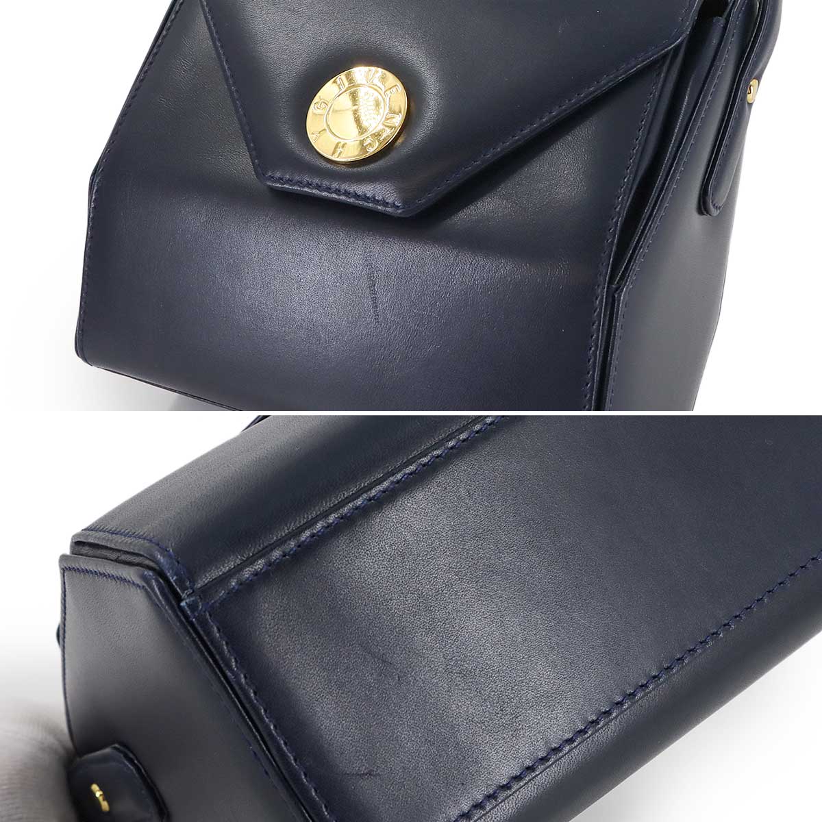 Hand Bag Leather Navy Purse
