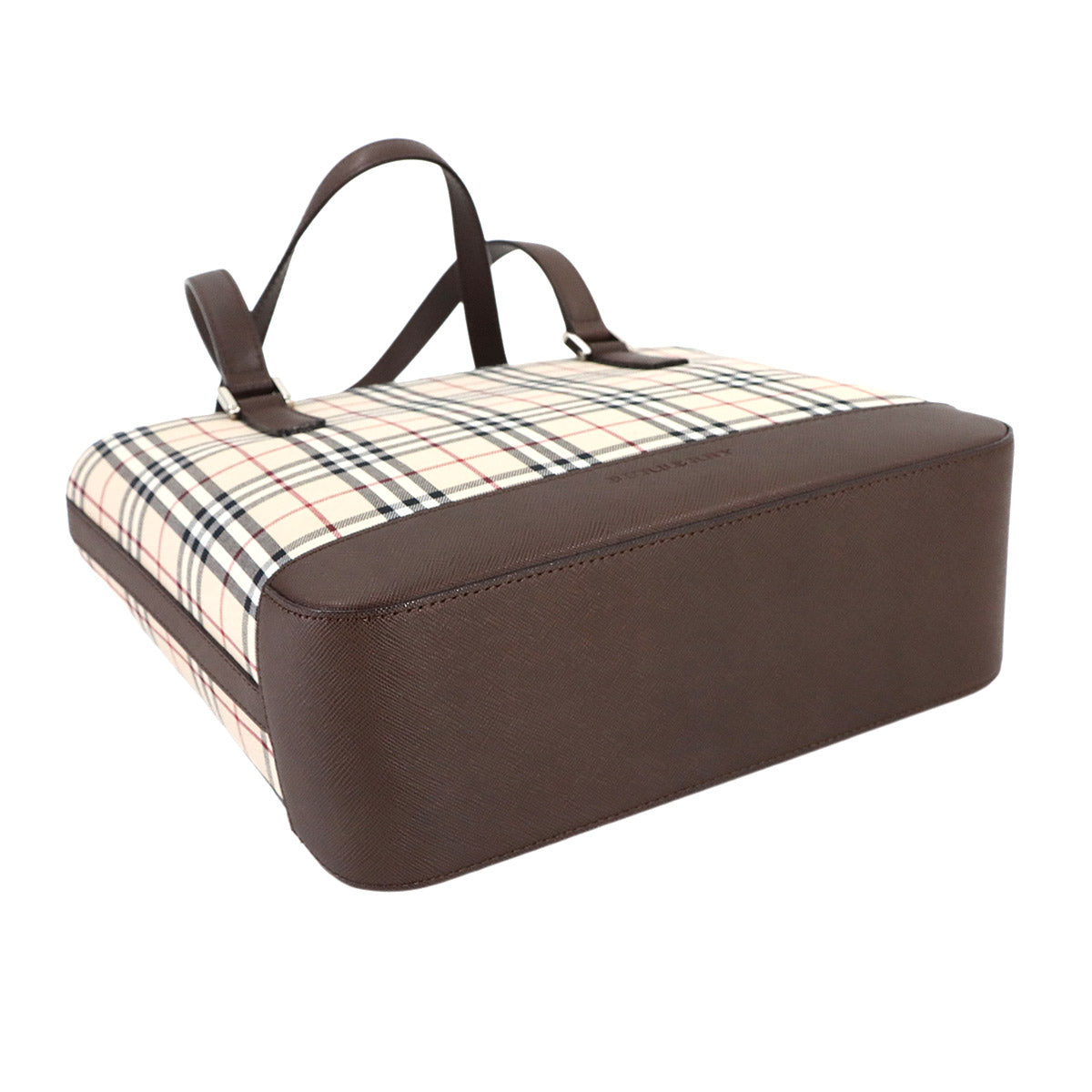 Plaid Hand Bag Canvas Leather Beige Brown Purse