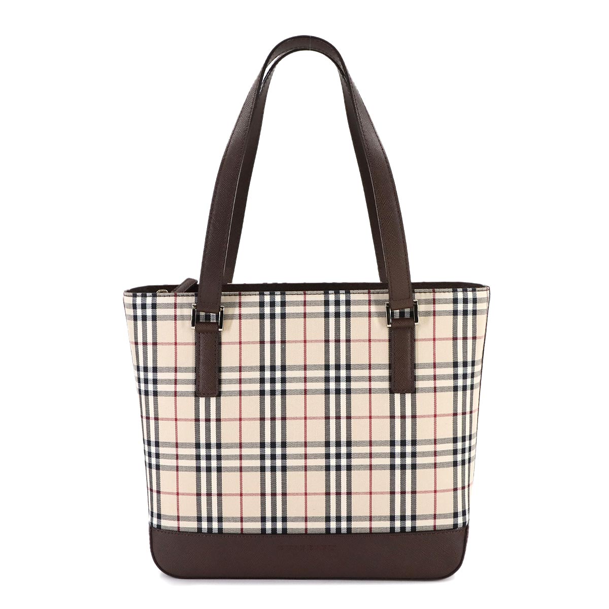 Plaid Hand Bag Canvas Leather Beige Brown Purse