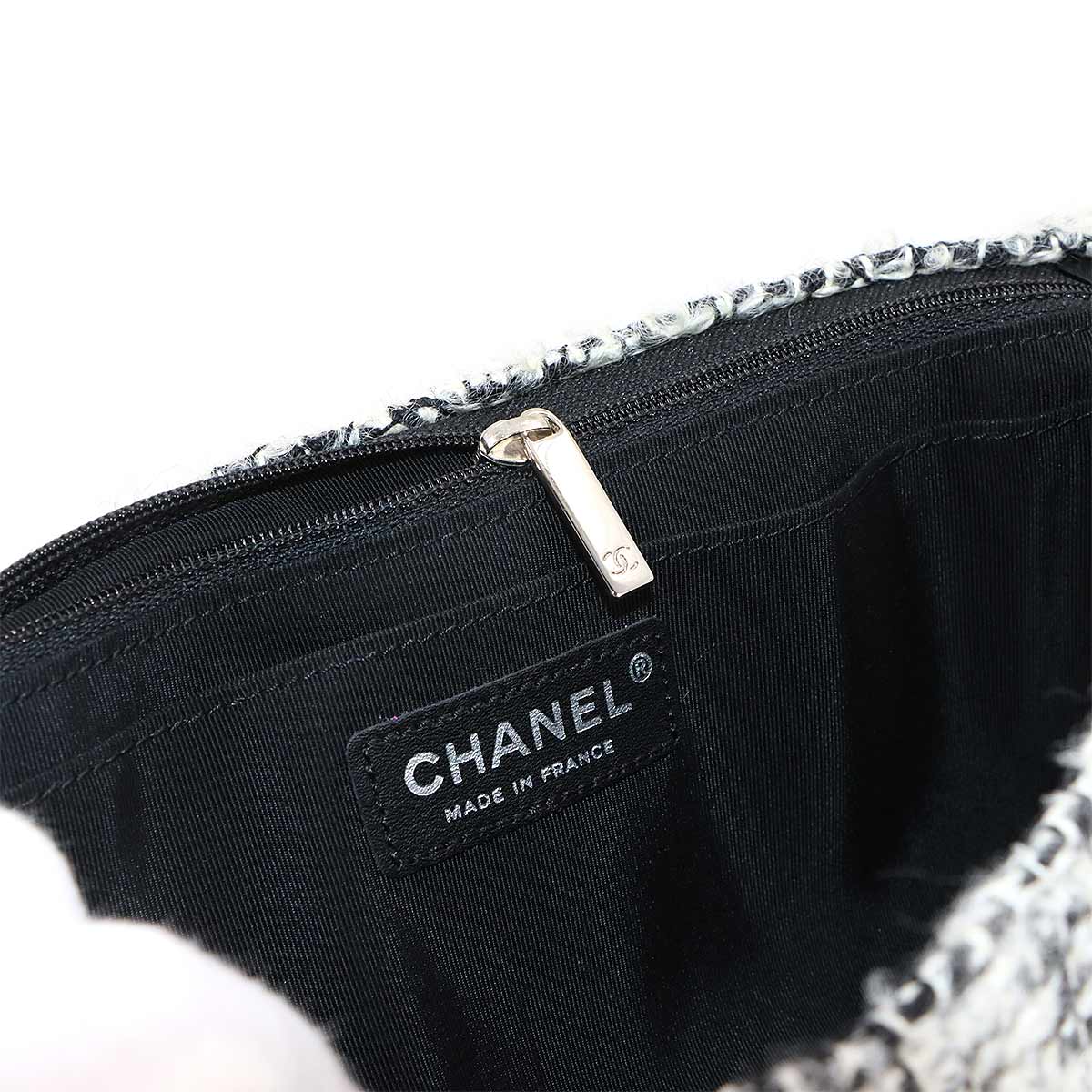 Chain Shoulder Bag Tweed Rhinestone Gray Purse