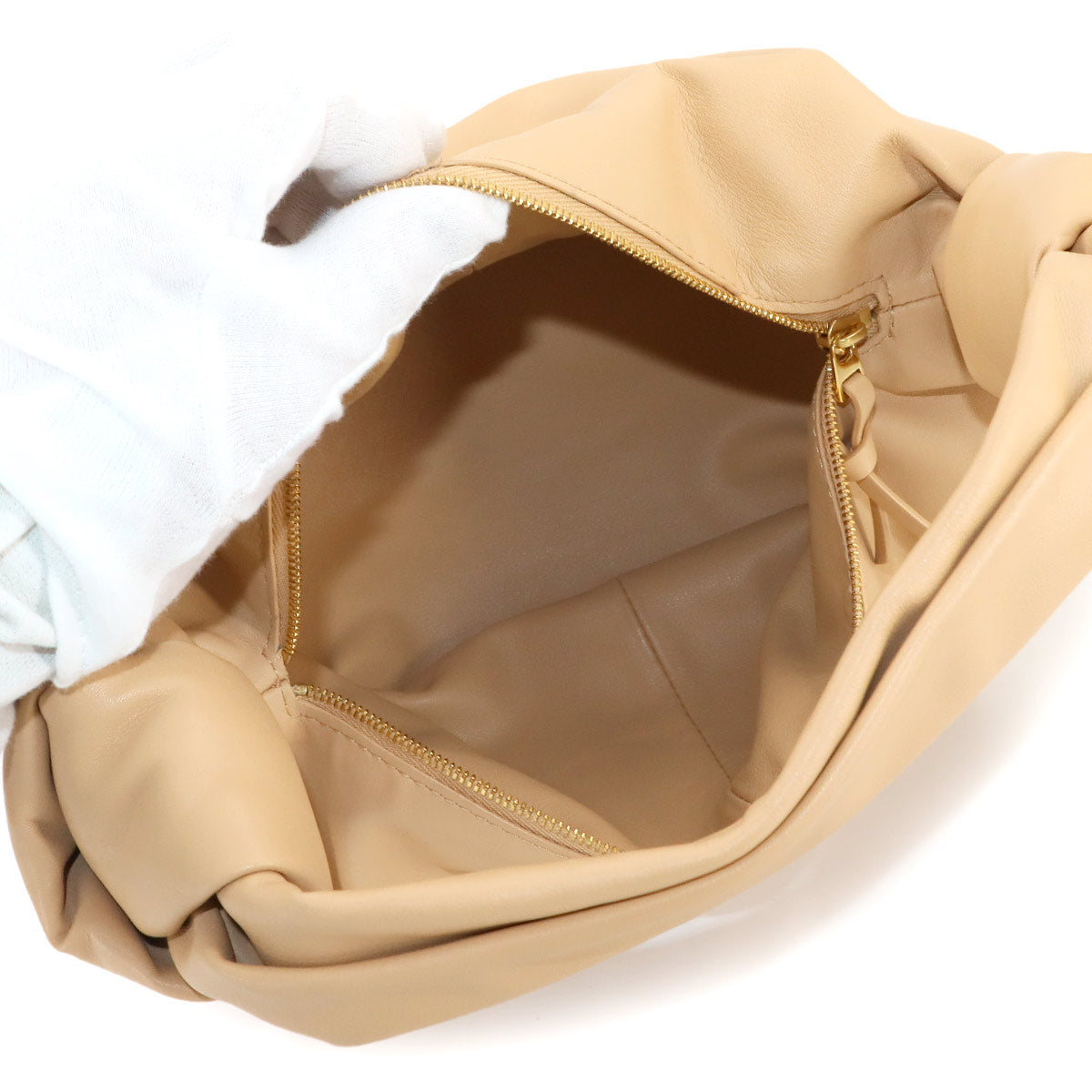 Double Knot Hand Bag Leather Beige 629635 Purse