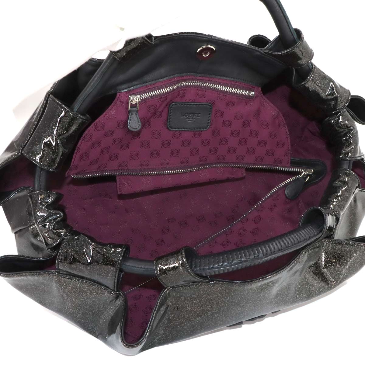 Nappa Aire Hand Bag Enamel Black Glitter Purse