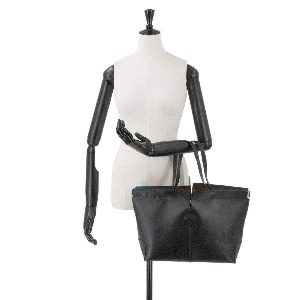 Di Folio Shopping Medium Small Tote Bag Leather Black Purse