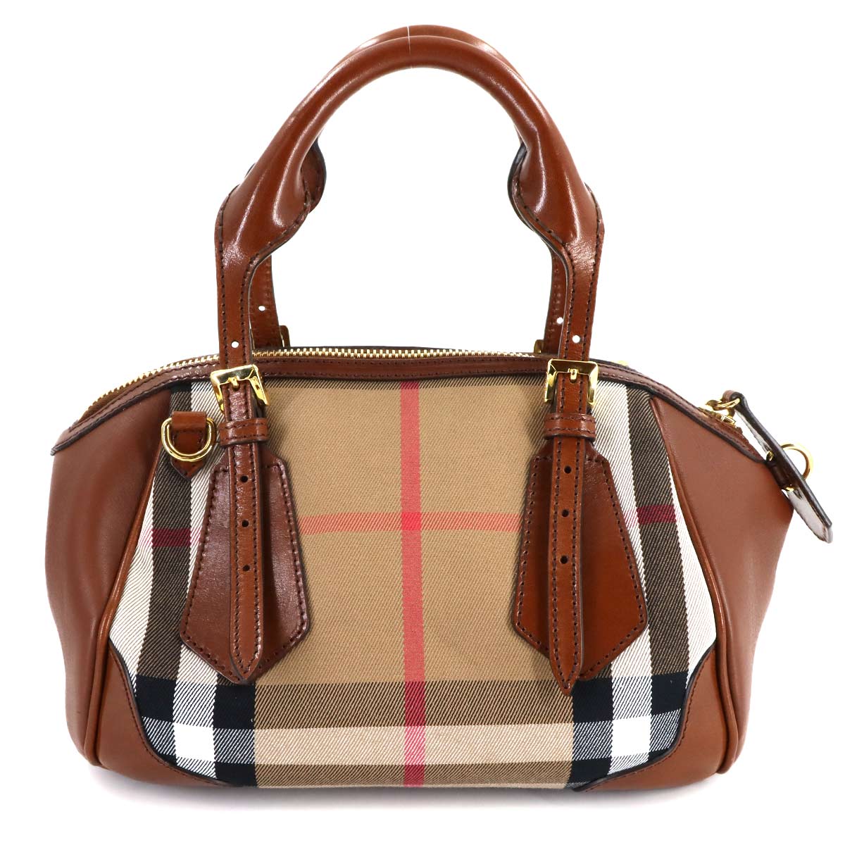 Plaid Hand Shoulder Bag Leather Brown 3887184 House Check