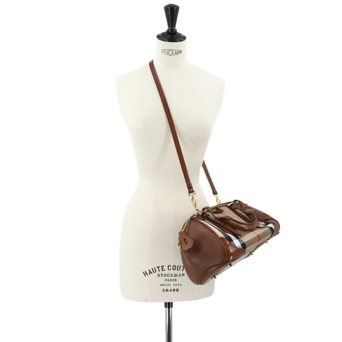 Plaid Hand Shoulder Bag Leather Brown 3887184 House Check