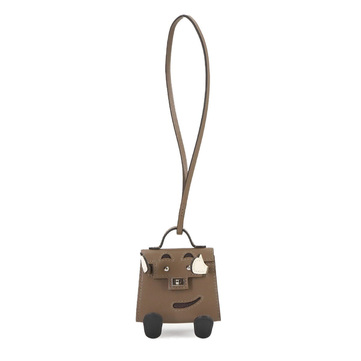 Bijoux de SAC Kelly doll Bag Charm Tadelakt Etoupe Black