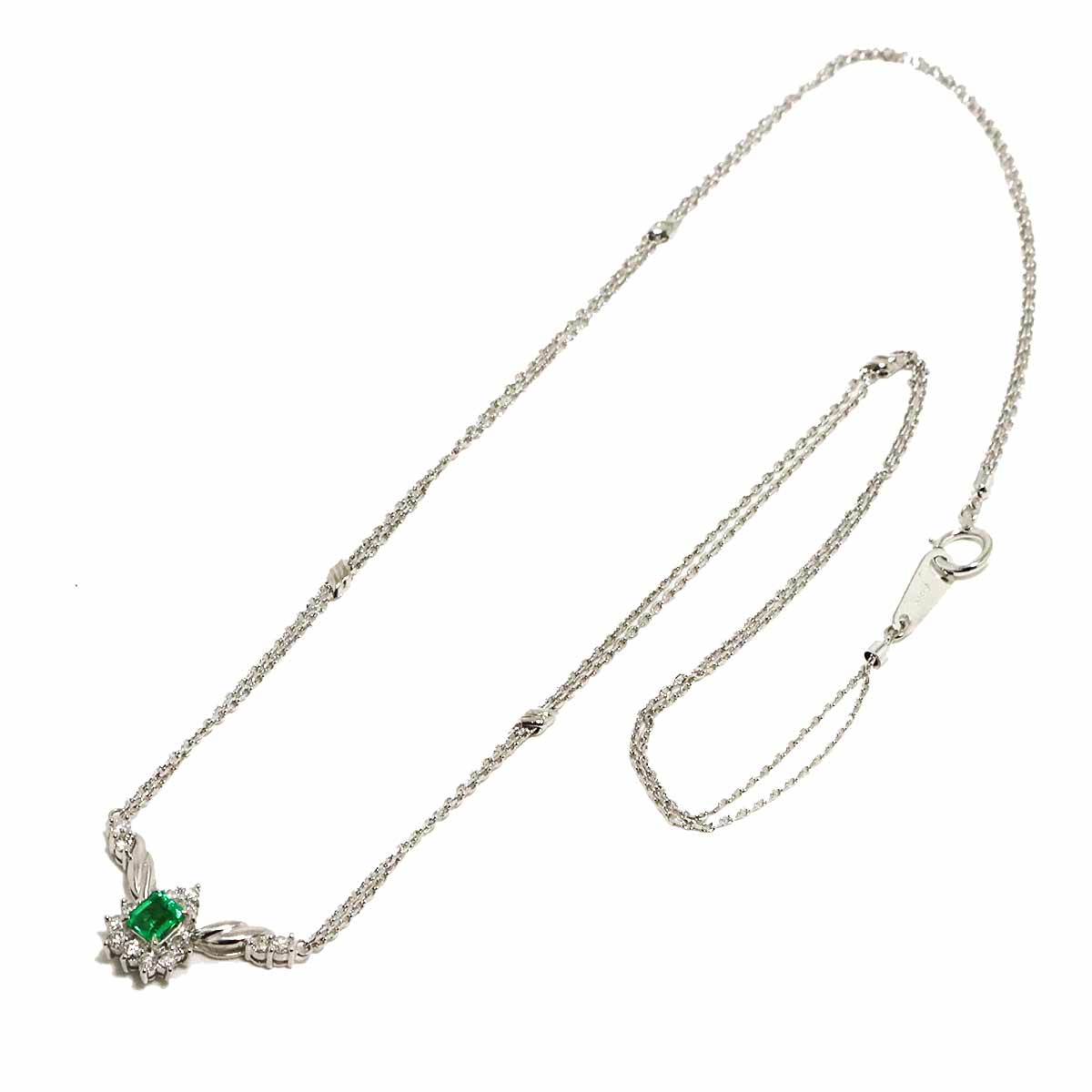 Emerald 0.29ct Diamond 0.28ct Necklace Pt Platinum