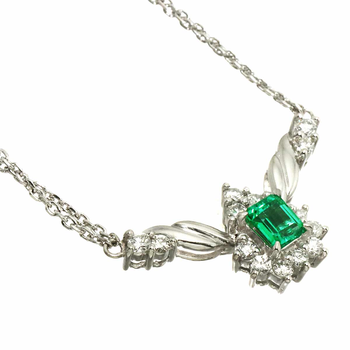 Emerald 0.29ct Diamond 0.28ct Necklace Pt Platinum