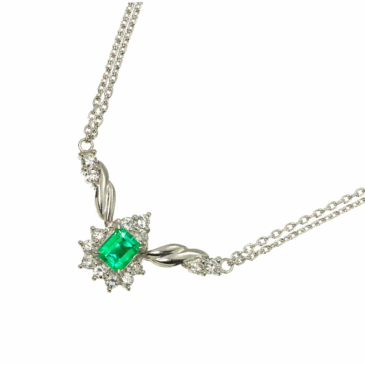 Emerald 0.29ct Diamond 0.28ct Necklace Pt Platinum