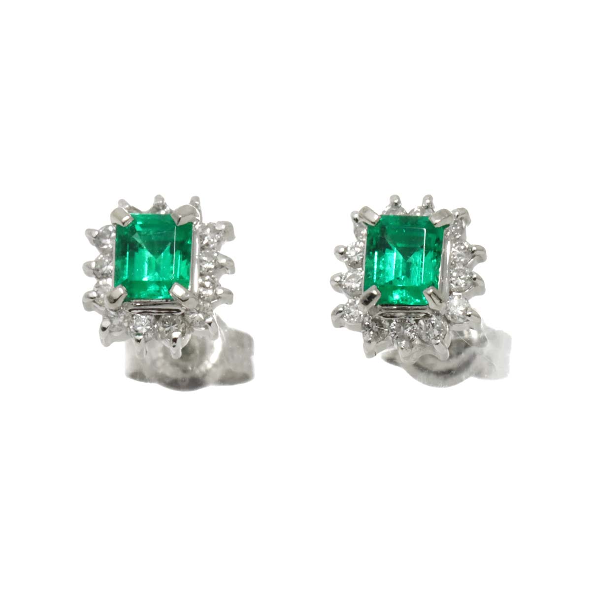 Emerald 0.40ct Diamond 0.18ct Earrings Pierced Pt Platinum
