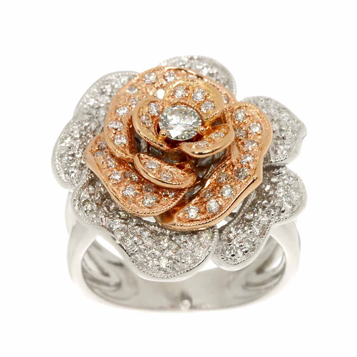 Diamond 1.00ct Ring 18K K18 WG PG White Pink Gold size5.5-5.75(US)