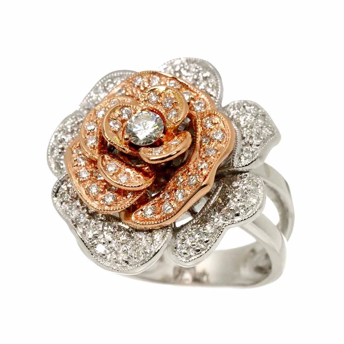 Diamond 1.00ct Ring 18K K18 WG PG White Pink Gold size5.5-5.75(US)