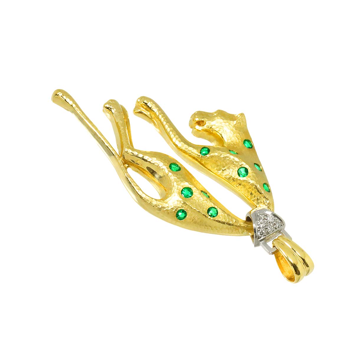 Emerald 0.40ct Diamond 0.06ct Brooch Pendant Top 18K YG Pt Yellow Gold