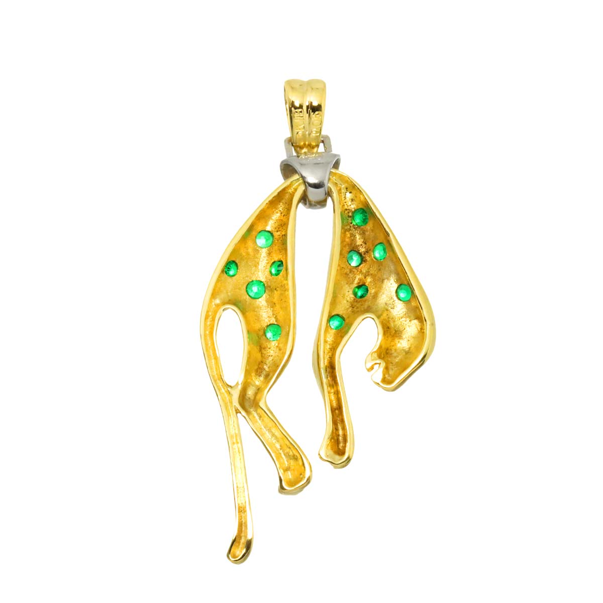 Emerald 0.40ct Diamond 0.06ct Brooch Pendant Top 18K YG Pt Yellow Gold