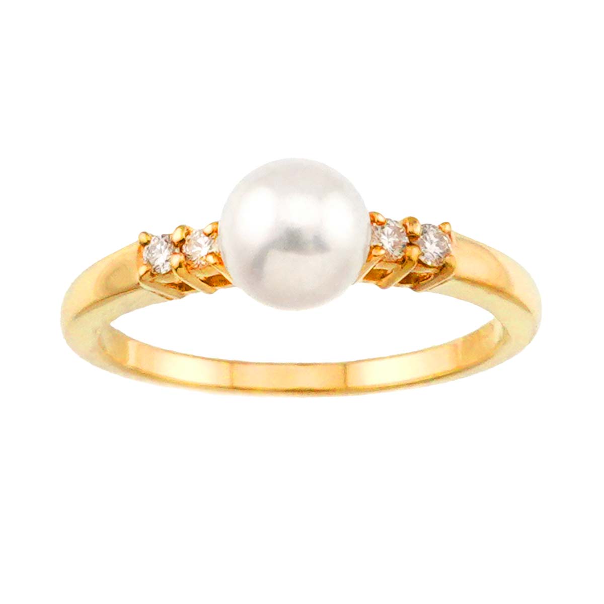 MIKIMOTO Akoya Pearl 5.9mm Diamond Ring 18K YG 750 size6(US)
