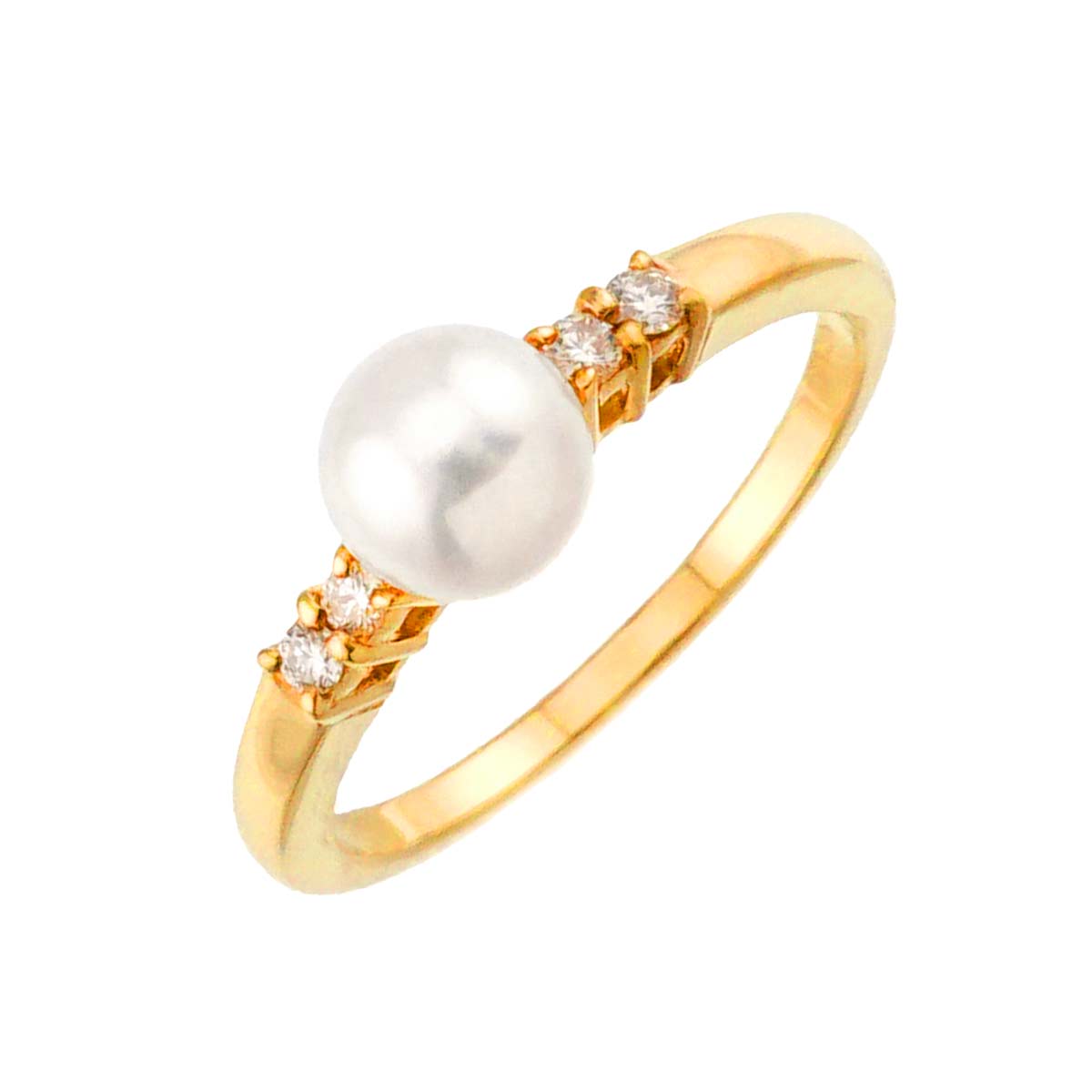 MIKIMOTO Akoya Pearl 5.9mm Diamond Ring 18K YG 750 size6(US)