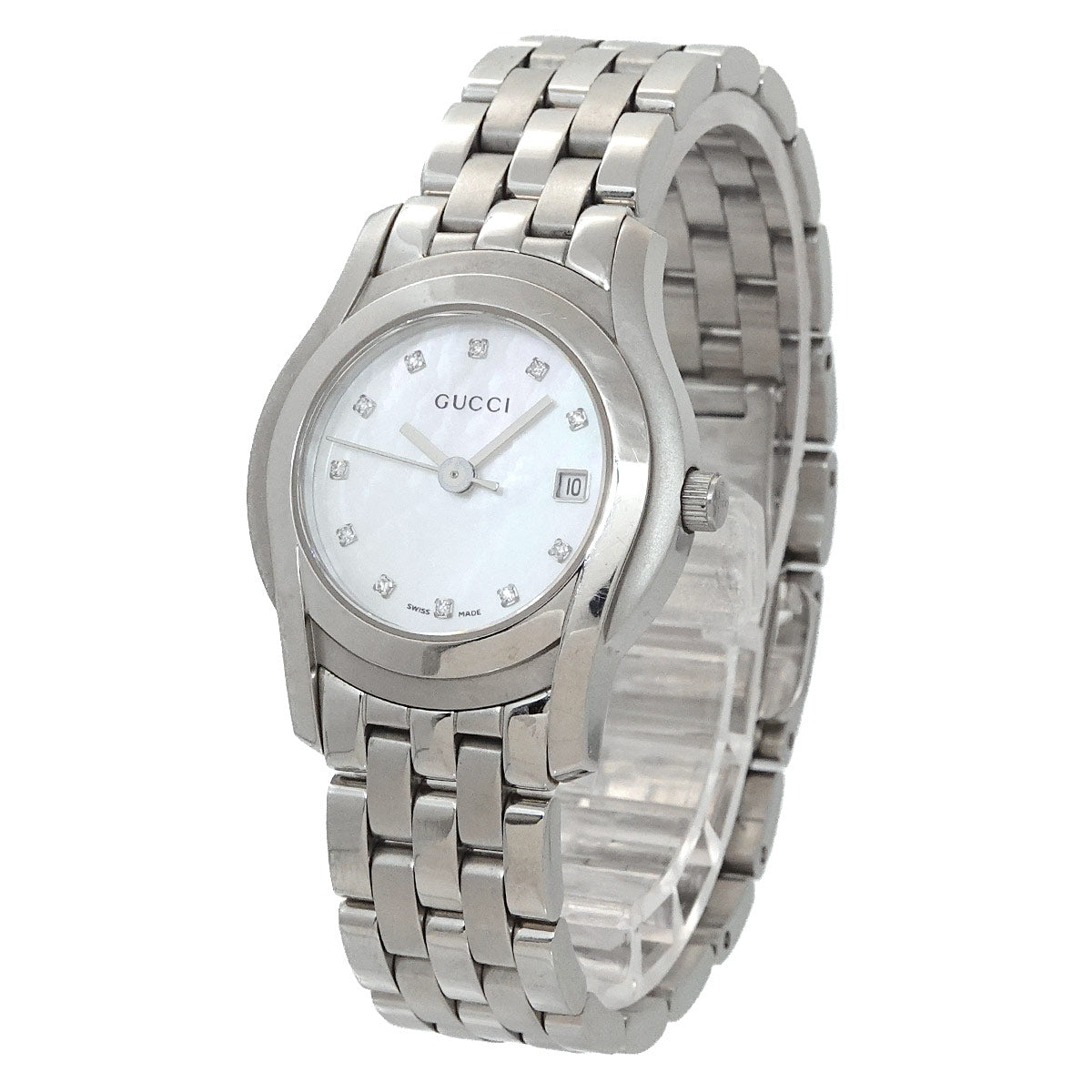 5500L 11P Diamond Quartz White Shell Dial Watch