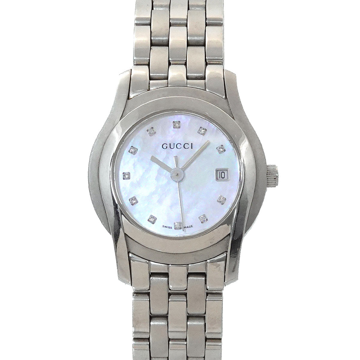 5500L 11P Diamond Quartz White Shell Dial Watch