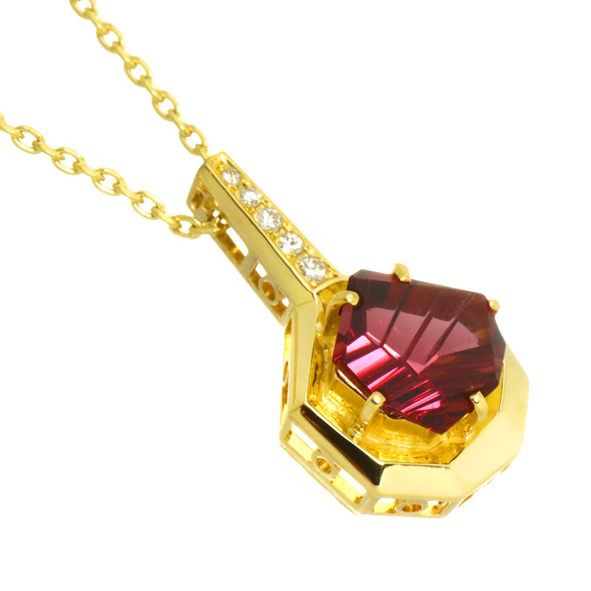 Garnet 2.54ct Diamond 0.05ct Necklace 18K YG 750