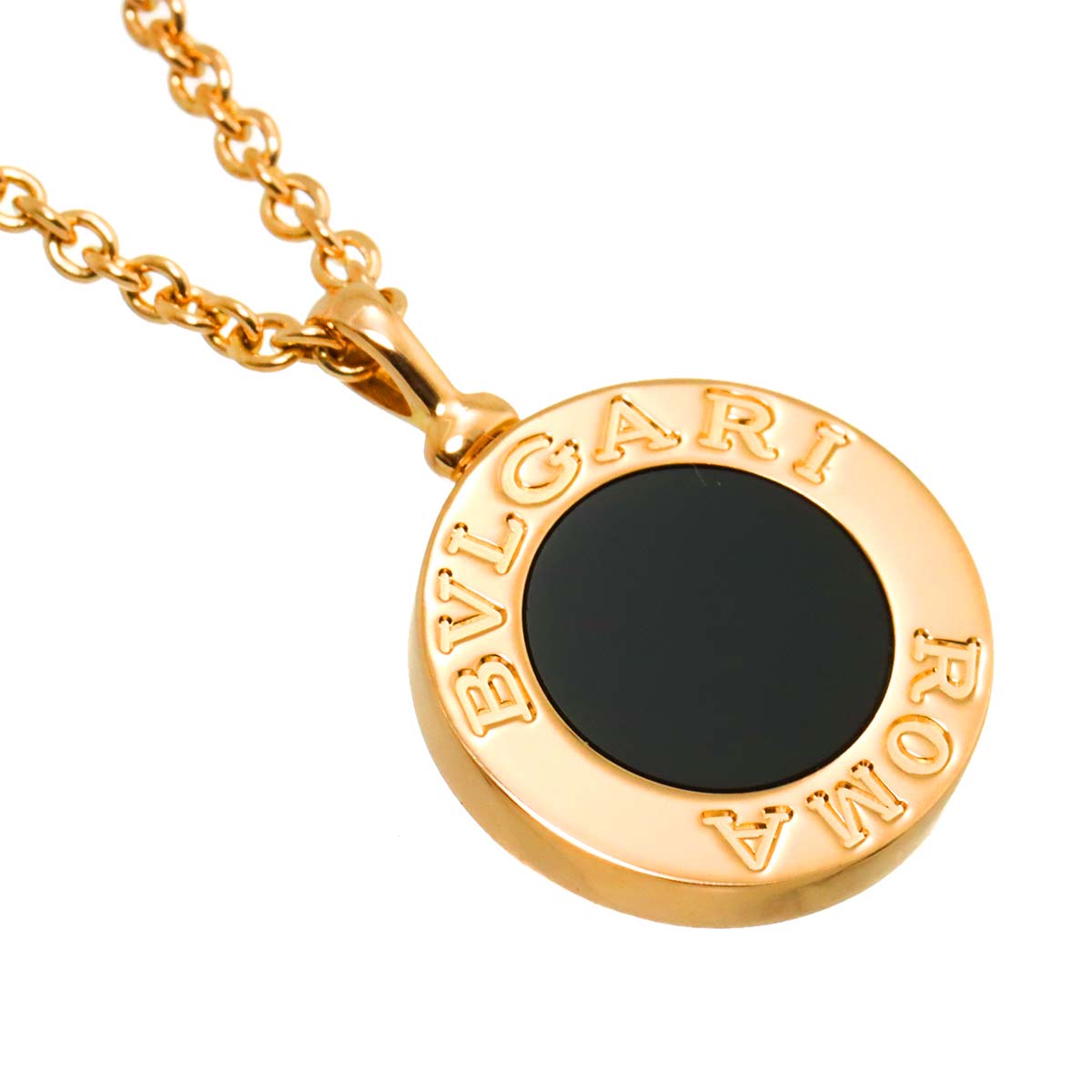 BVLGARIBVLGARI Pave Diamond Onyx Necklace 18K Pink Gold 750