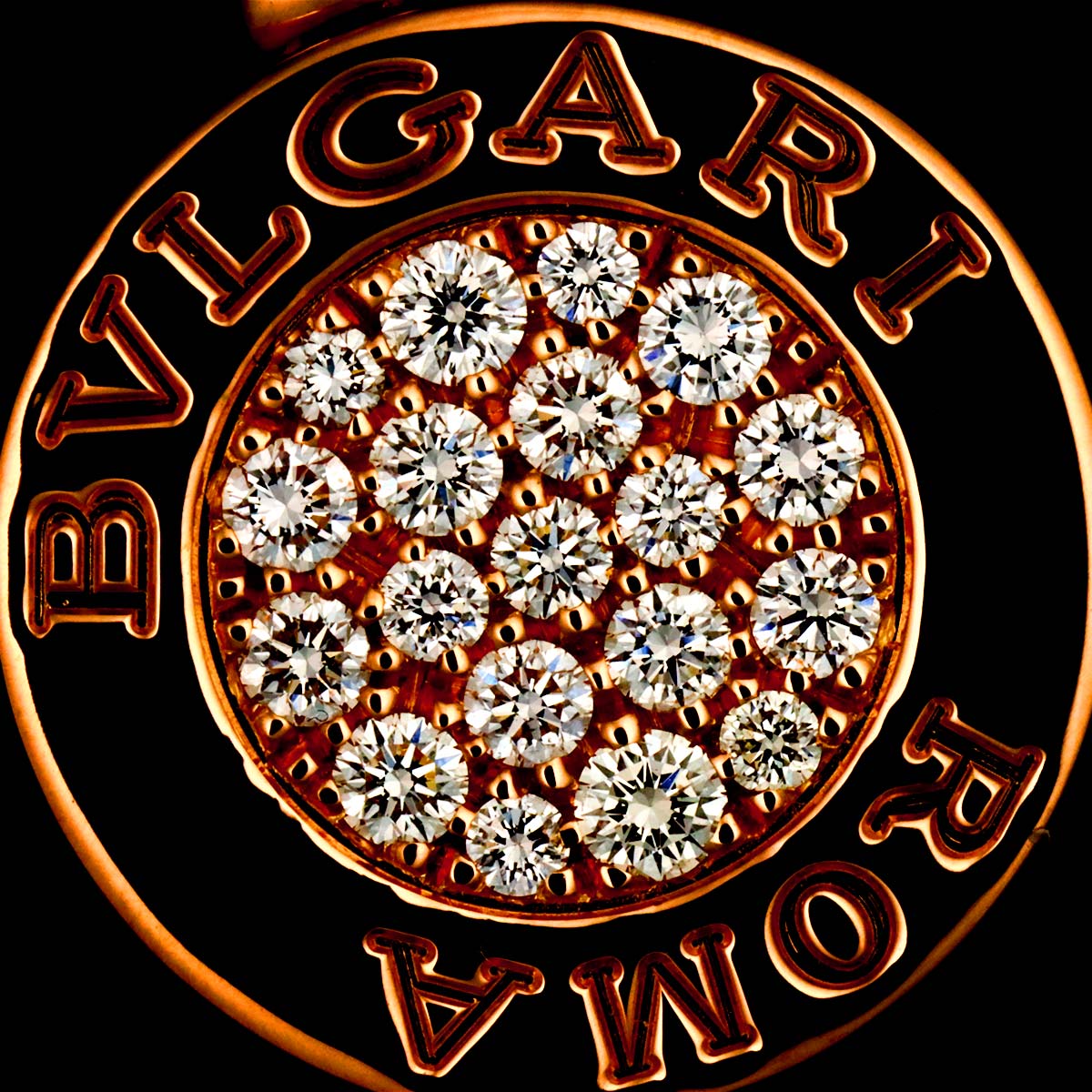 BVLGARIBVLGARI Pave Diamond Onyx Necklace 18K Pink Gold 750