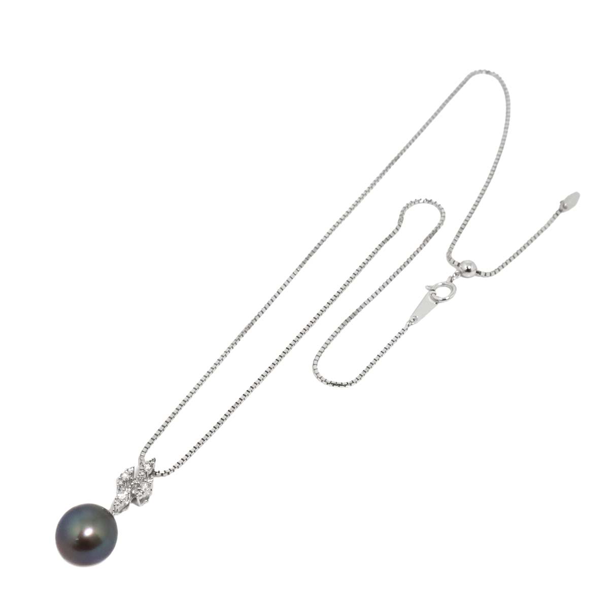 Black Pearl 12.0mm Diamond 0.21ct Necklace 18K WG 750