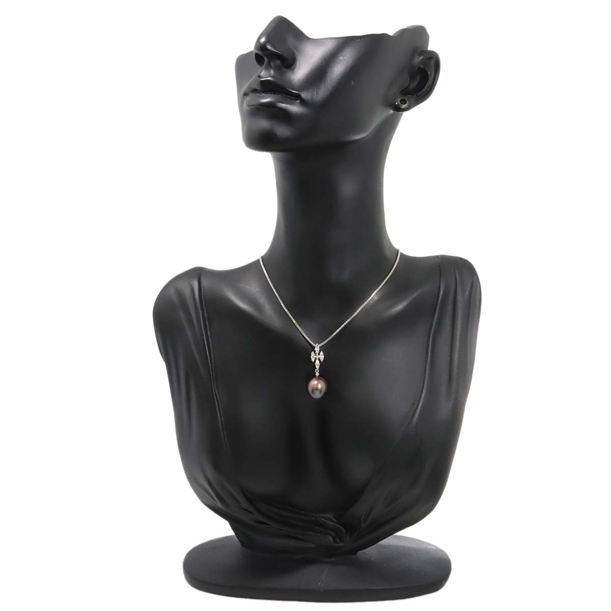 Black Pearl 12.0mm Diamond 0.21ct Necklace 18K WG 750