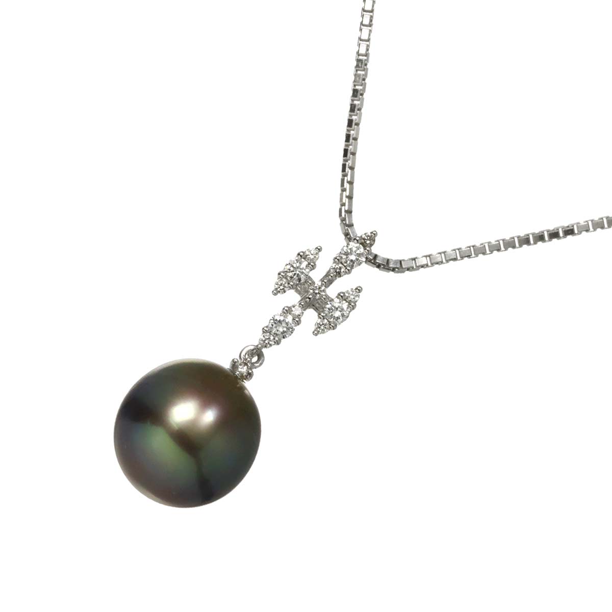 Black Pearl 12.0mm Diamond 0.21ct Necklace 18K WG 750