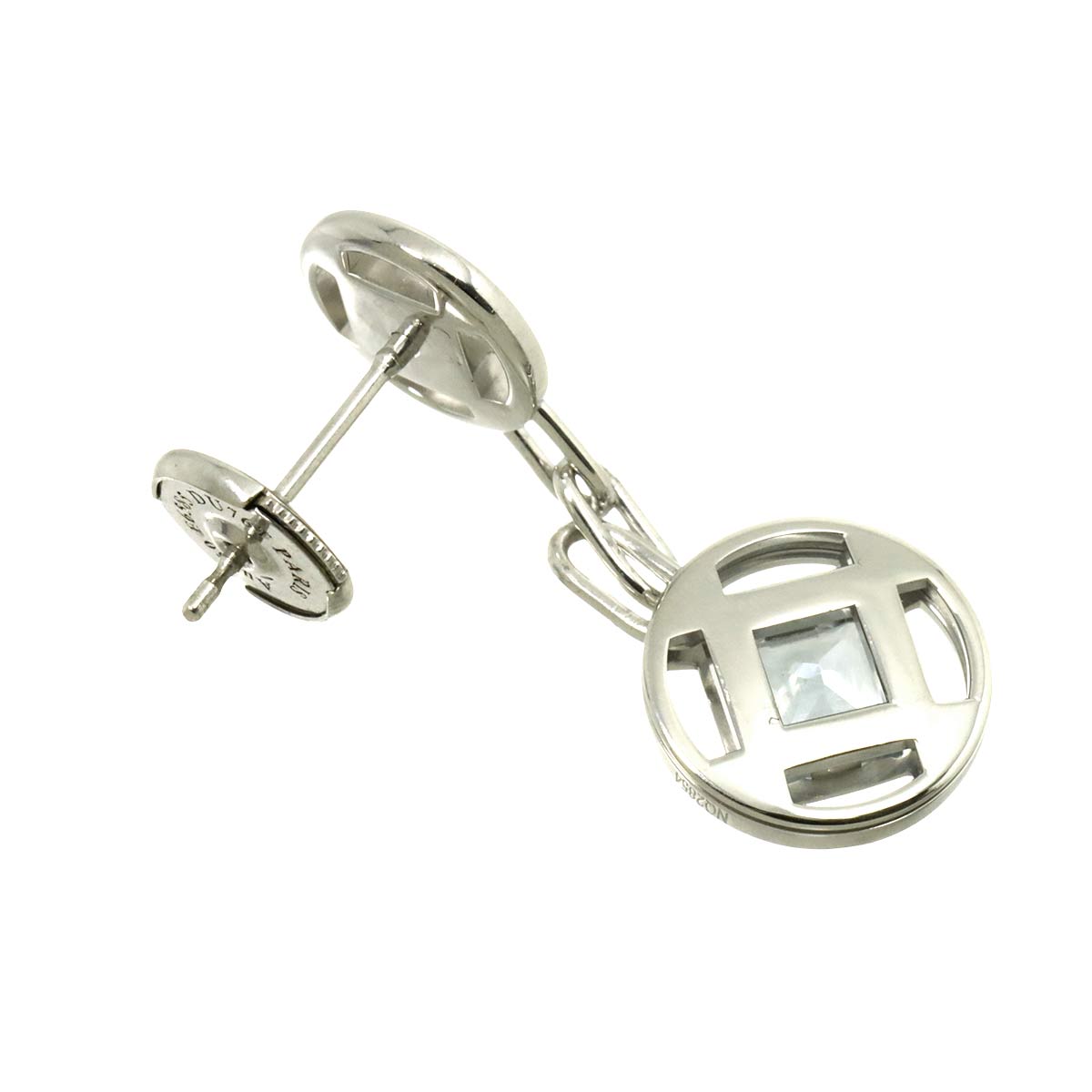 Aquamarine Diamond Earring Pierced 18K WG 750 One Piece only