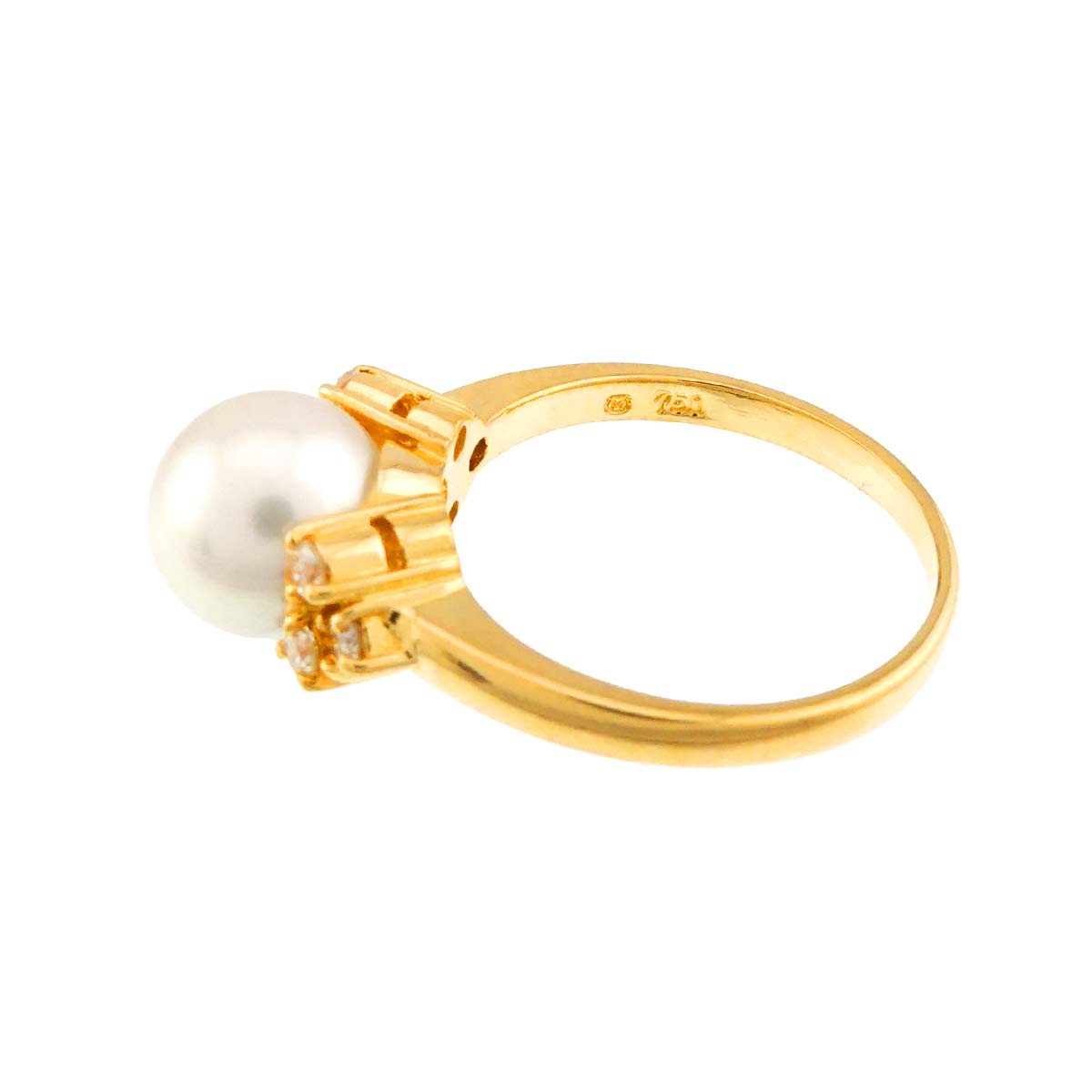 Akoya Pearl 8.2mm Diamond Ring 18K YG 750 Size5.5-5.75(US)