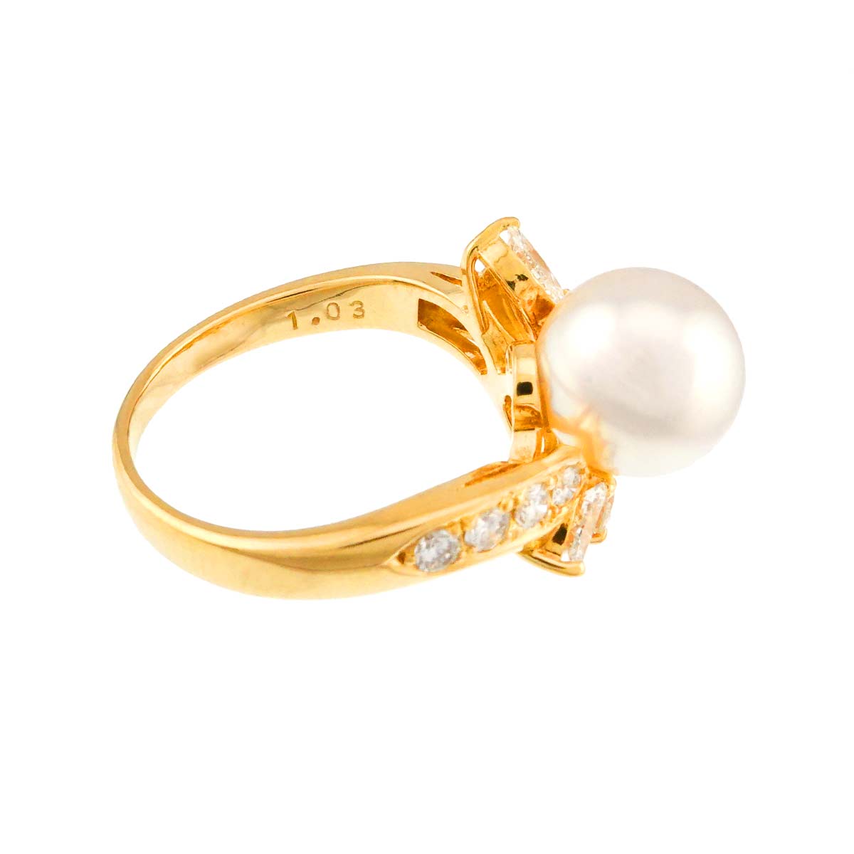 Akoya pearl 9.1mm Diamond 1.03ct Ring 18K YG 750 size 6.25-6.5(US)